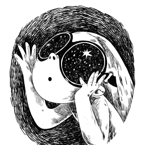 Character holding a pot with a starry universe inside
