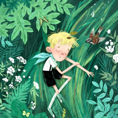 Sketching a sweet sleeping boy in a nature theme