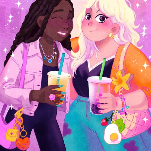 Chic female friends with drinks
