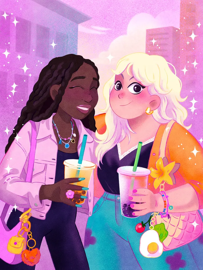 Chic female friends with drinks