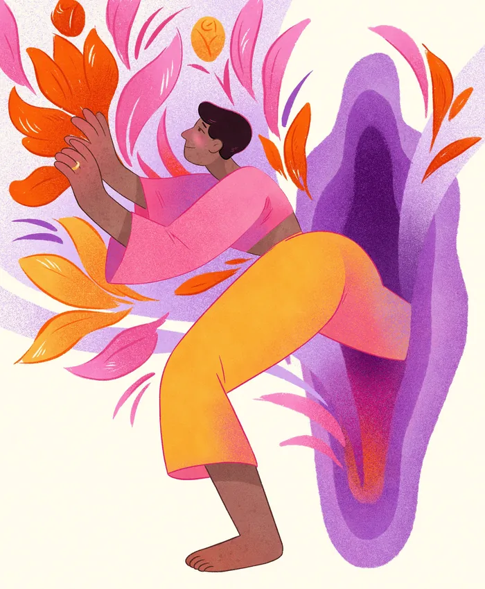 Colorful abstract leaves from a purple portal