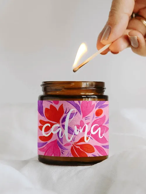 Floral jar scented candle with hand lighting