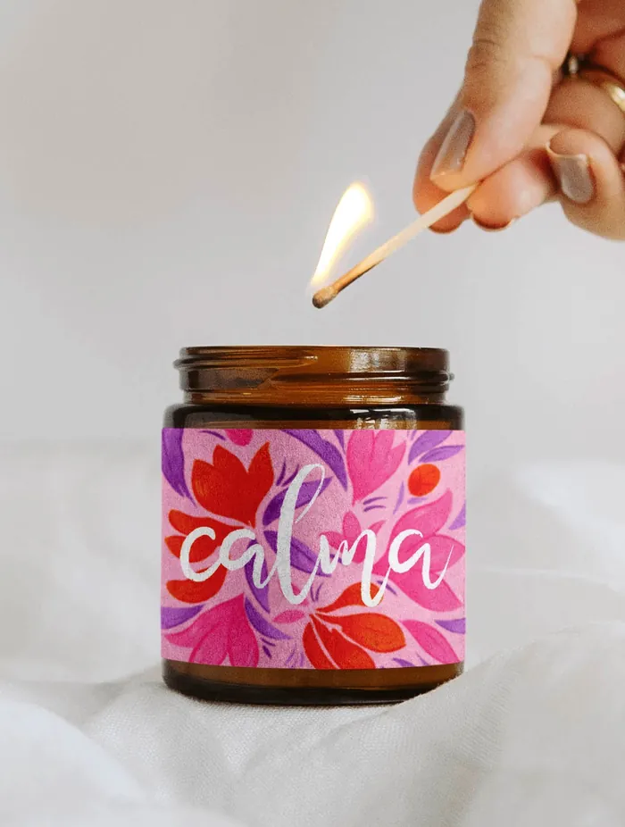 Floral jar scented candle with hand lighting