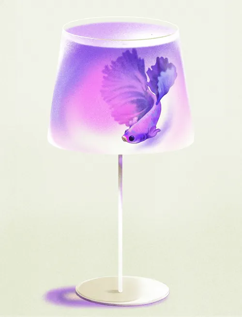 Purple betta fish swimming inside a glass lamp by Julia Prokhotskaya