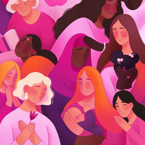 Illustration of diverse women embracing and connecting by Julia Prokhotskaya
