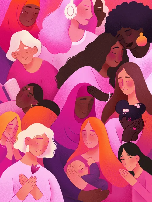 Illustration of diverse women embracing and connecting by Julia Prokhotskaya