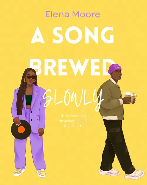 Book cover of A Song Brewed Slowly by Elena Moore with two people illustrated by Julia Prokhotskaya