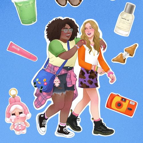 Illustration of two girls with fashion accessories by Julia Prokhotskaya In Colour