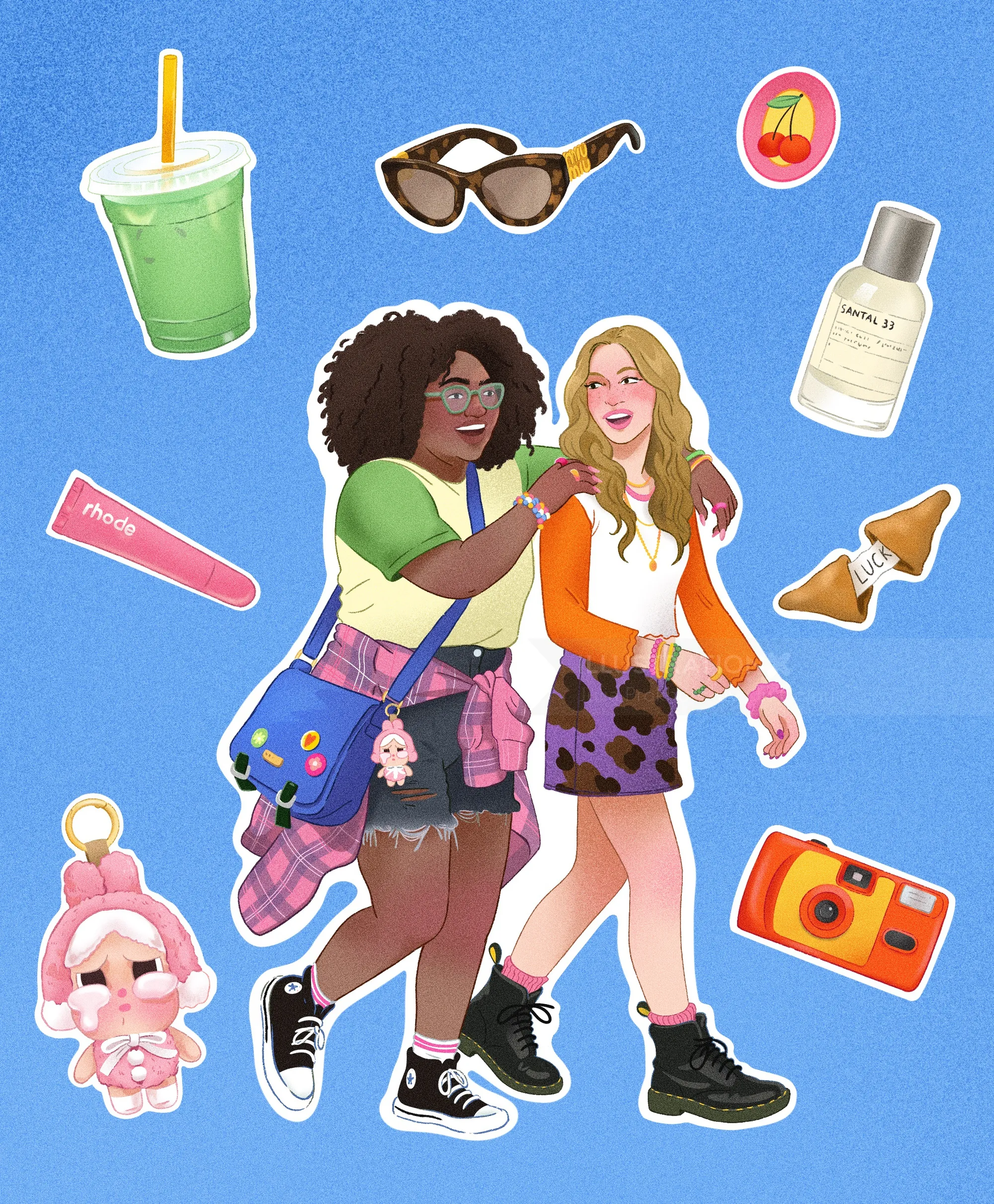 Illustration of two girls with fashion accessories by Julia Prokhotskaya In Colour