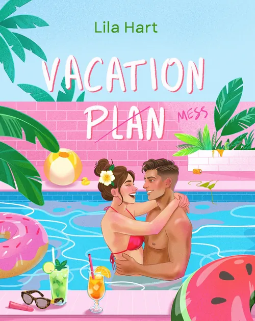 Couple embracing in pool with tropical plants and drinks by Julia Prokhotskaya