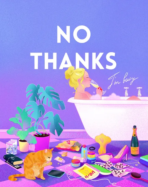 Woman in bathtub with cat and snacks by Julia Prokhotskaya