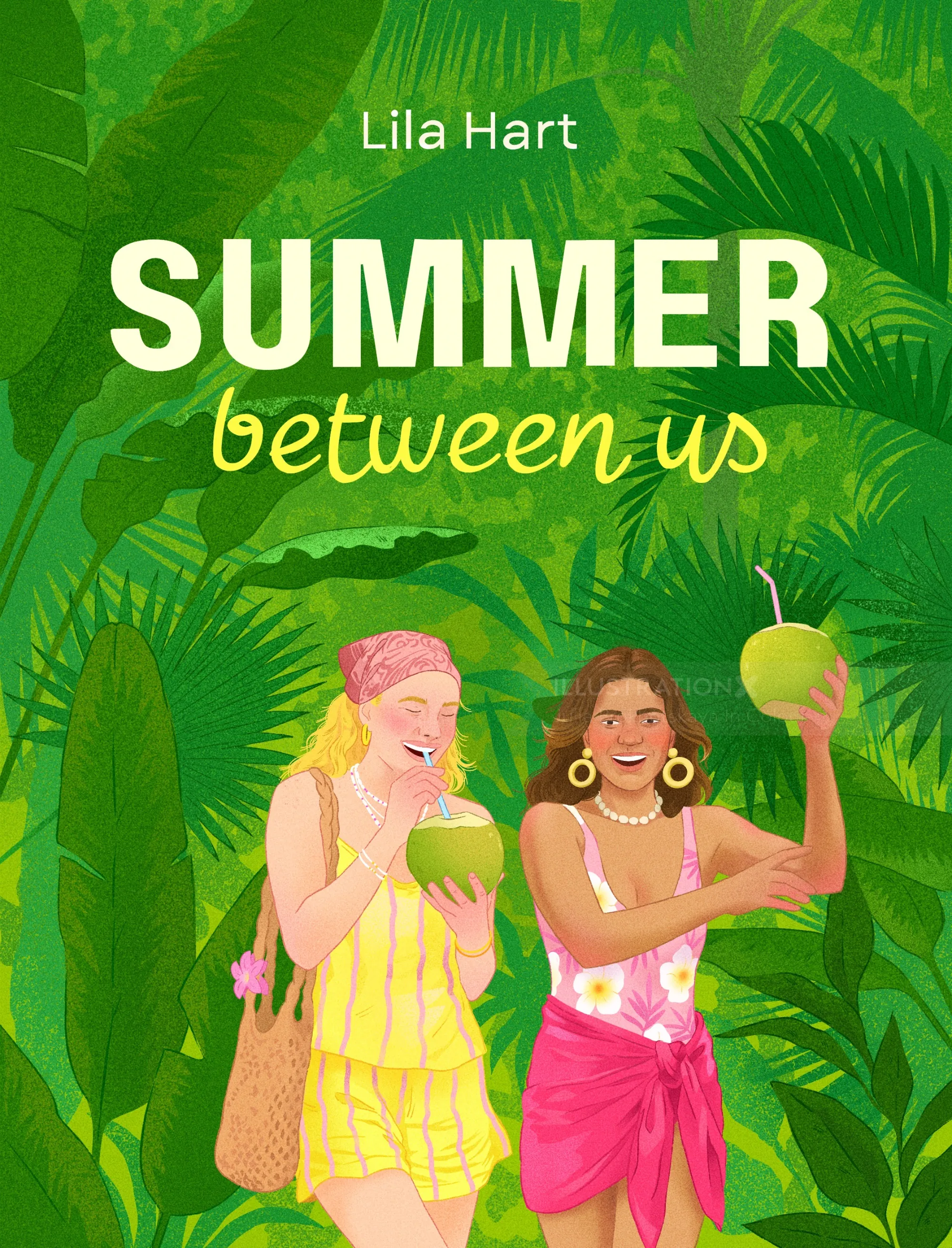 Two women holding coconuts in tropical setting by Julia Prokhotskaya