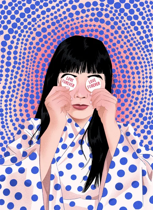 Julia Prokhotskaya In Colour portrait honoring Yayoi Kusama with polka dots