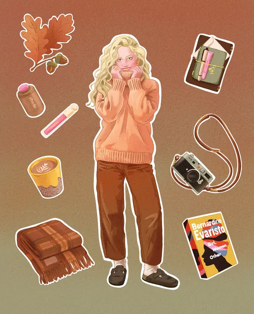 Julia Prokhotskaya In Colour illustration of a woman with autumn essentials