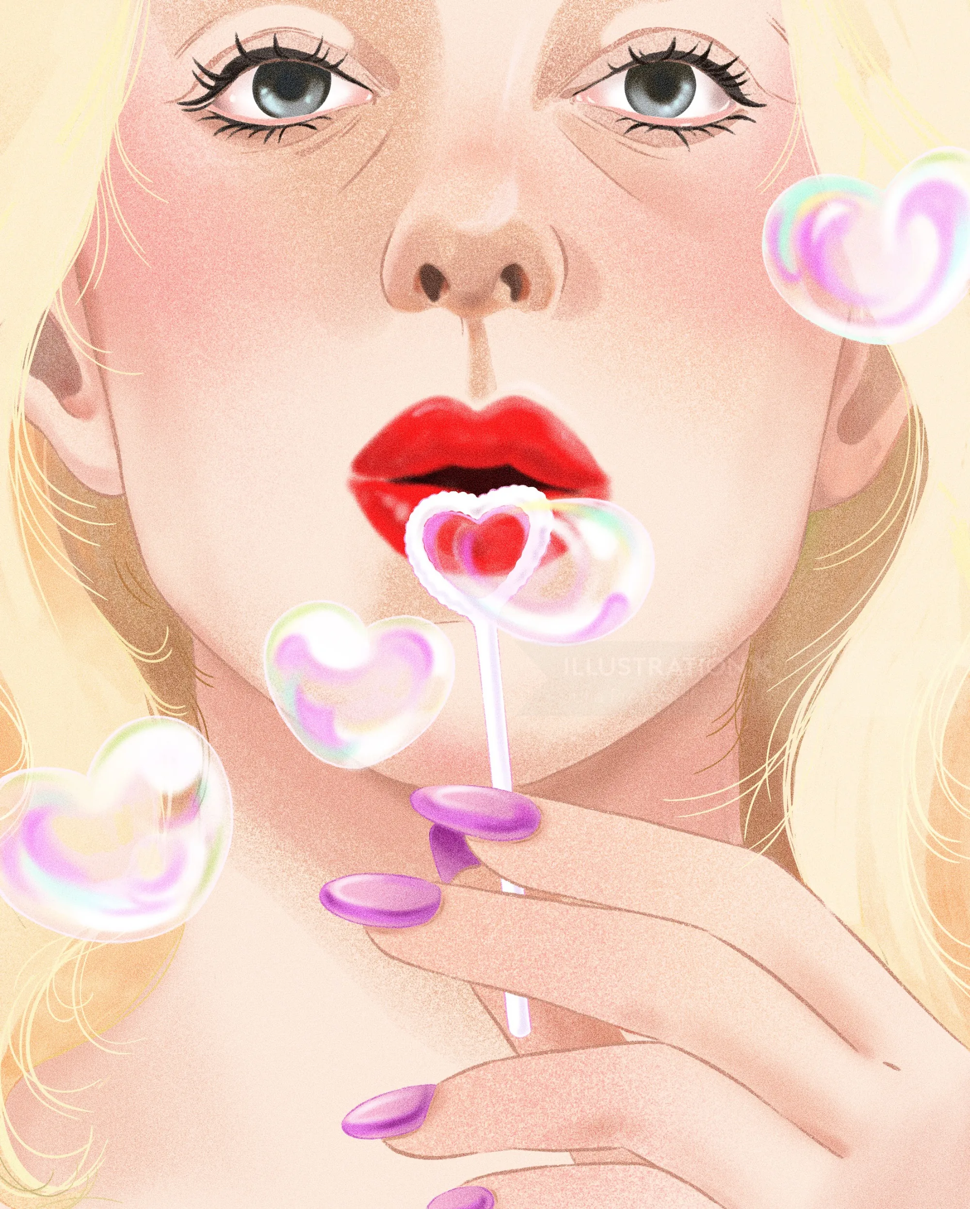 Julia Prokhotskaya In Colour portrait of a blonde woman blowing iridescent bubbles