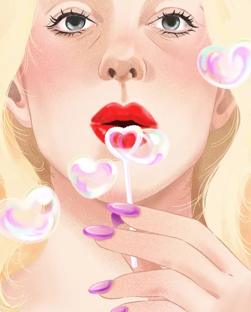 Julia Prokhotskaya In Colour portrait of a blonde woman blowing iridescent bubbles