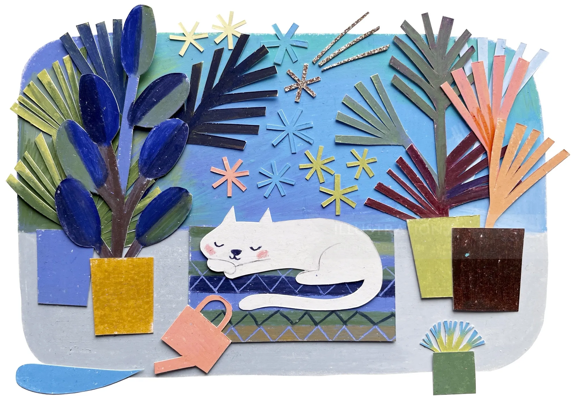 Sleeping cat paper artwork