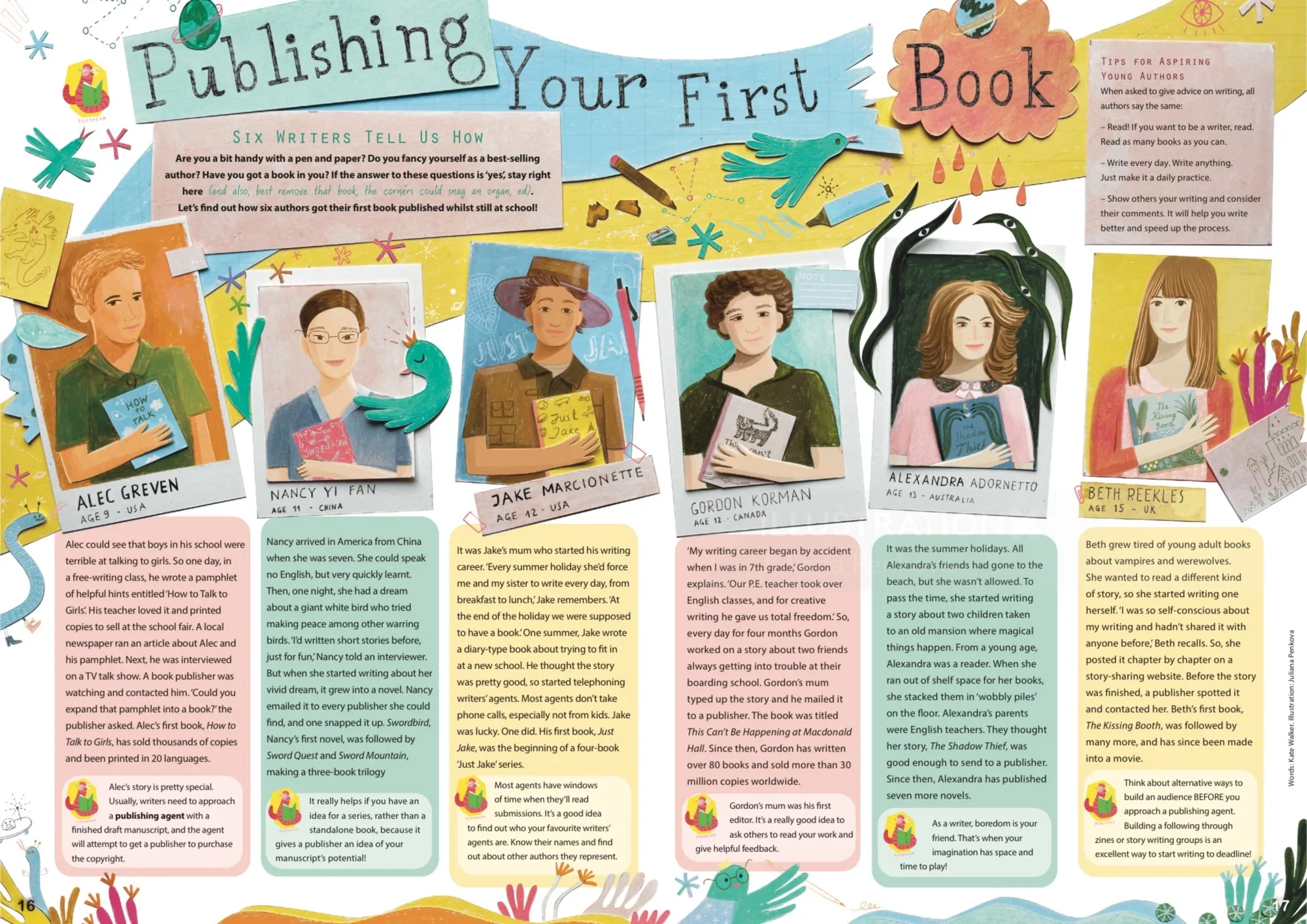 "Publishing Your First Book" double spread for Aquila Magazine