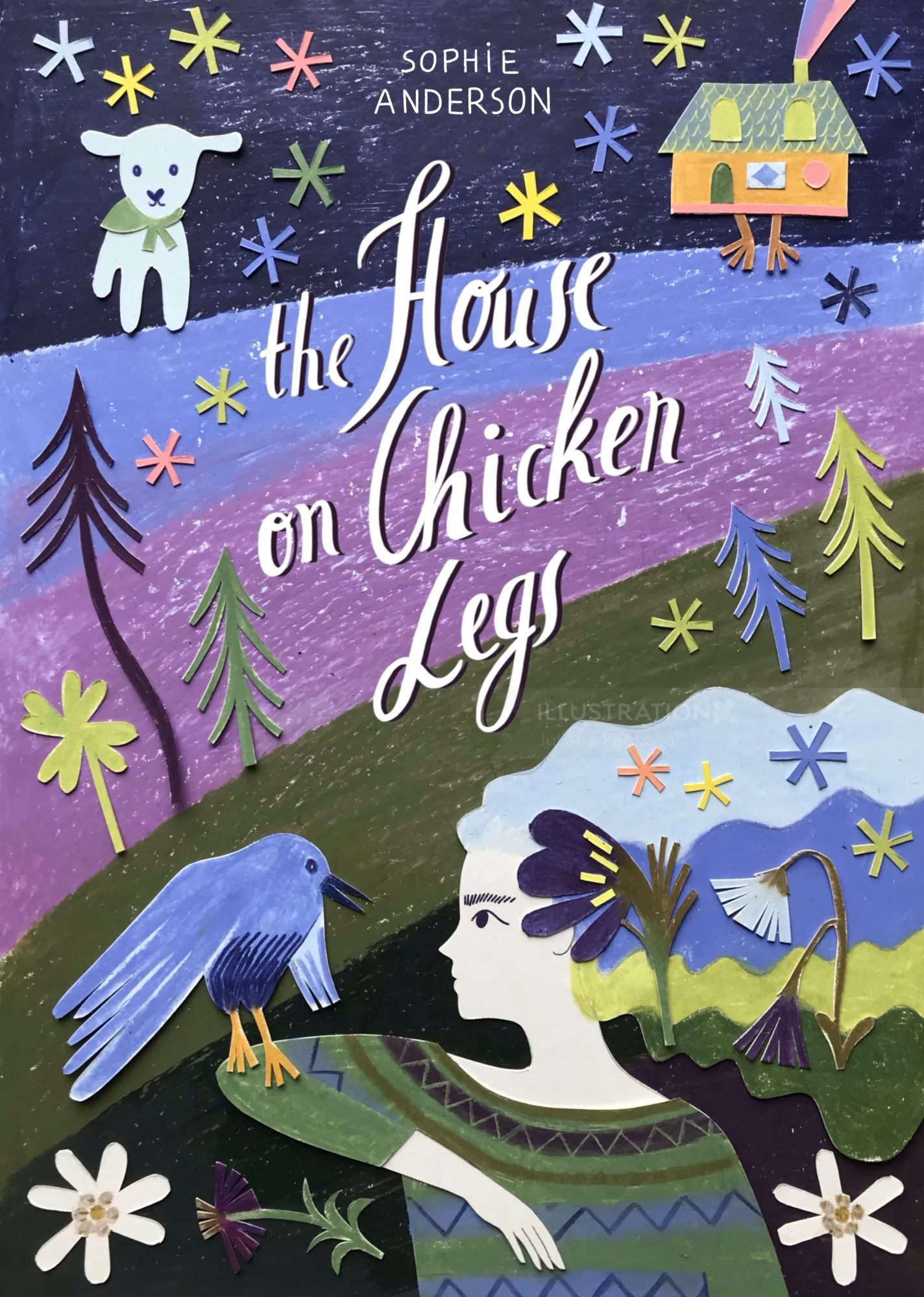Illustration of woman, raven, and house from The House on Chicken Legs by Juliana Penkova