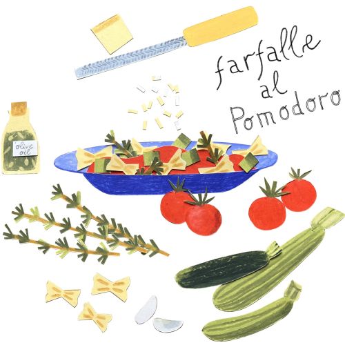 Farfalle al Pomodoro pasta illustration by Juliana Penkova