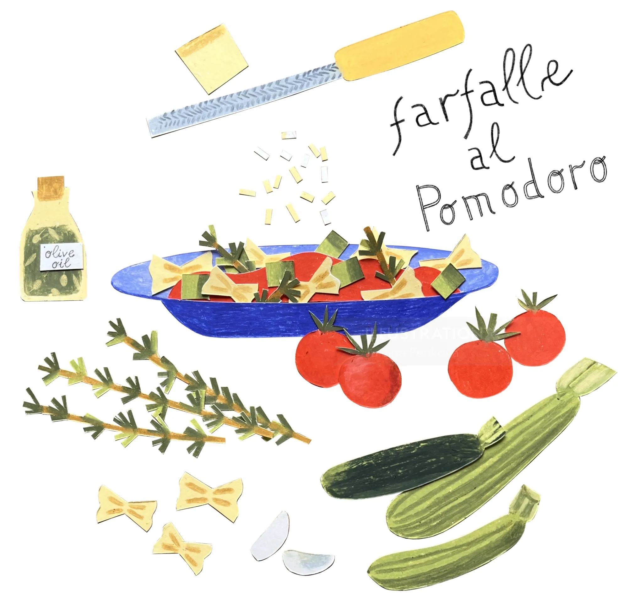 Farfalle al Pomodoro Pasta-Illustration von Juliana Penkova