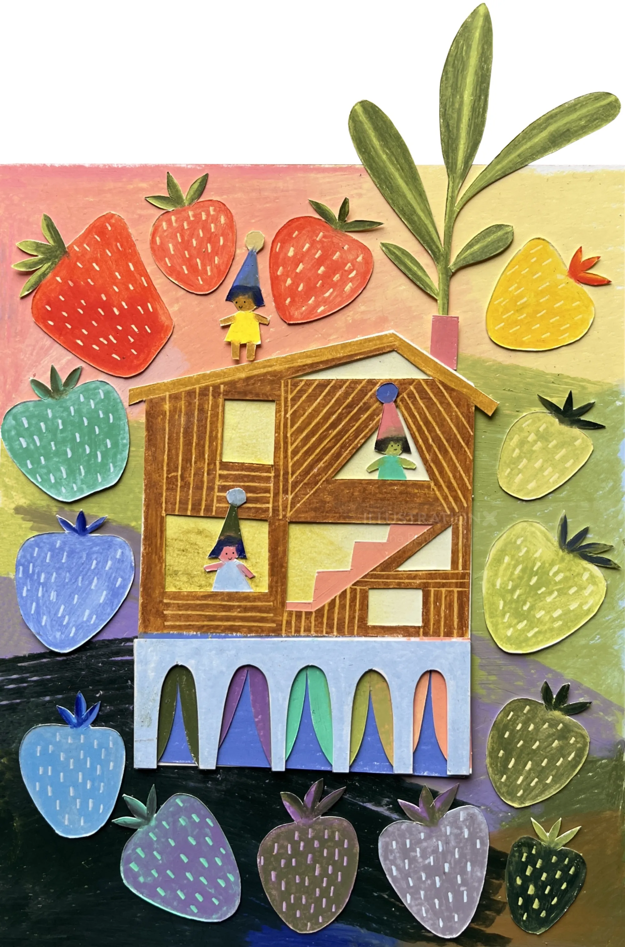Strawberry summer house illustration by Juliana Penkova