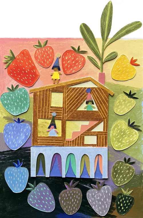 Strawberry summer house illustration by Juliana Penkova
