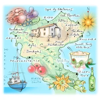 "I do Corfu" editorial map showing North Corfu food production