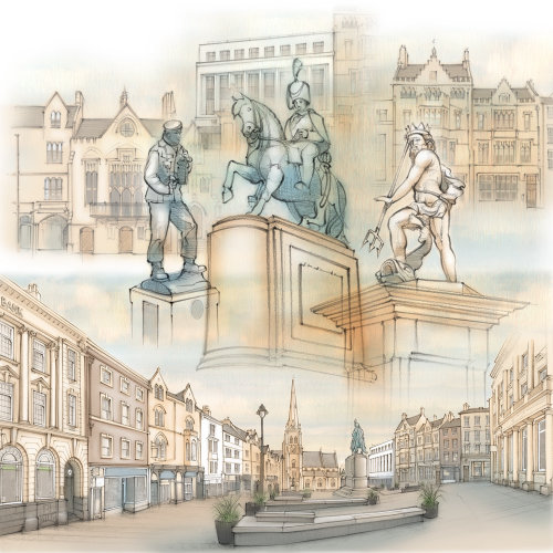 Durham, historique, statue, place du marché, Neptune, architecture,