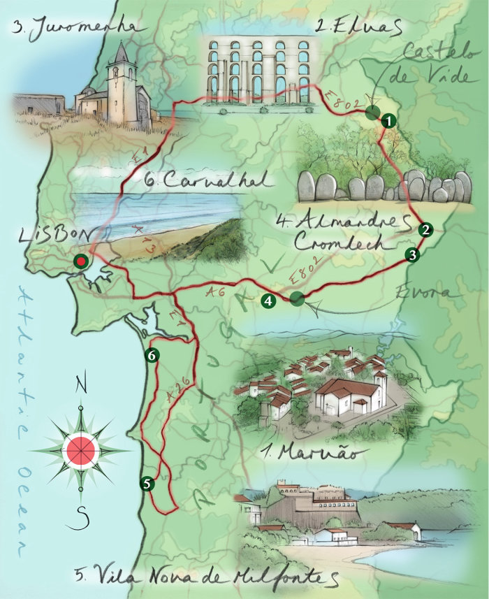 Map drawing of Portuguese driving routes