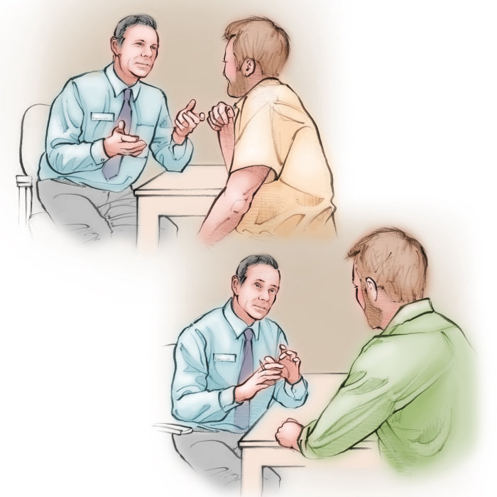 an piece showing a patient consulting his doctor