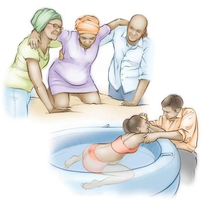 childbirth, labour, birthing pool, pregnancy, figures, positions for birth