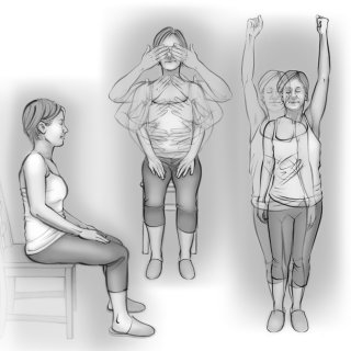 mulher, exercício, saúde, respiração, sofrologia, sentado