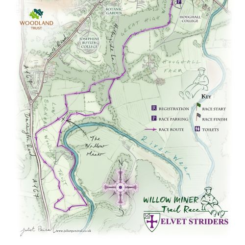 Map, race, Durham, Woodland Trust, Houghall College, River Wear