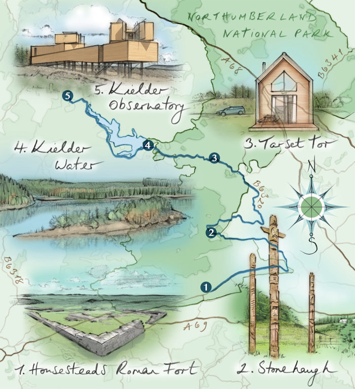 Carte de voyage illustration de Kielder, Royaume-Uni
