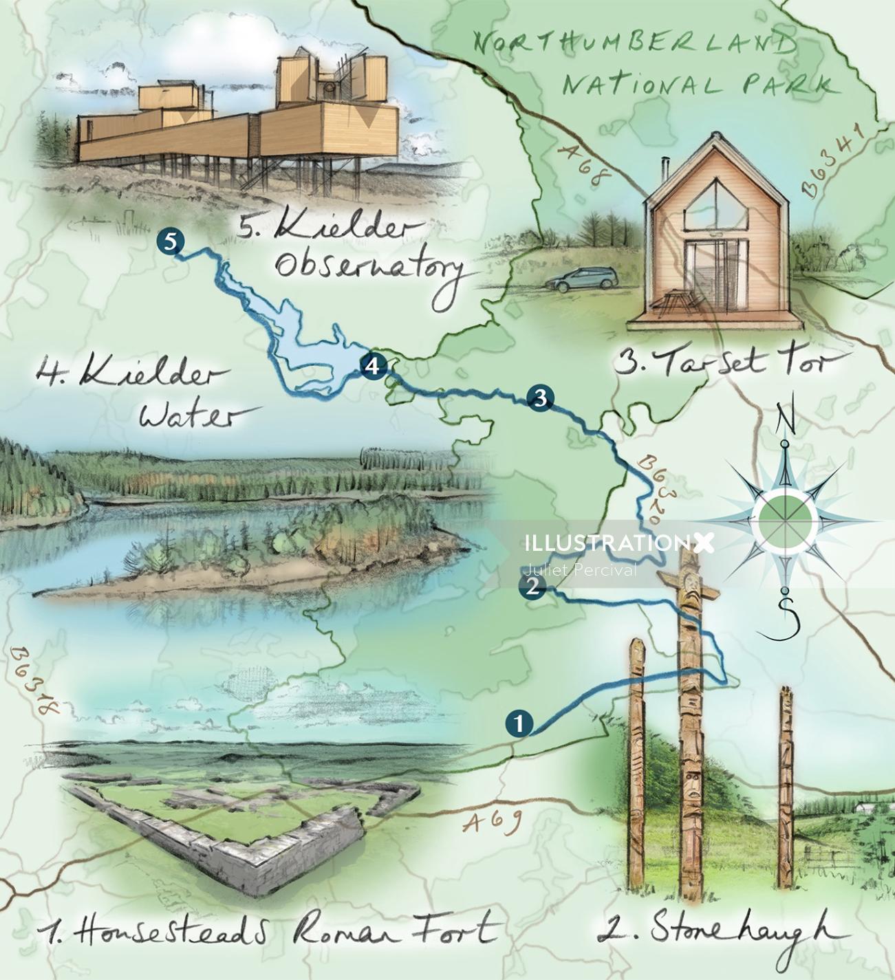 キールダー、英国の旅行マップ イラスト