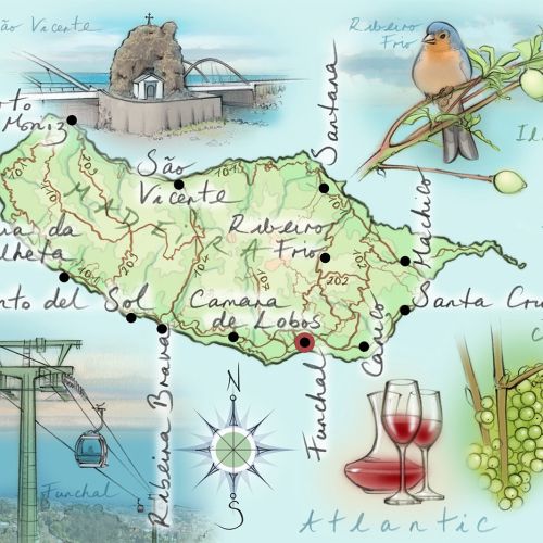 Editorial use road map of Madeira for vacationers