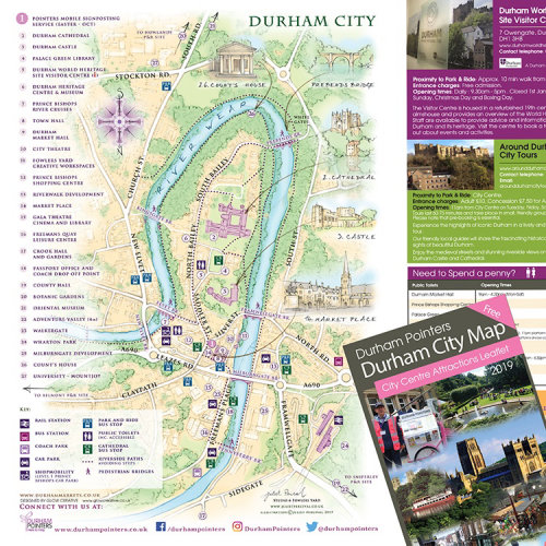 达勒姆（Durham），里弗维尔（River Wear），达勒姆大教堂（Durham Cathedral），市场，旅游地图，旅游传单