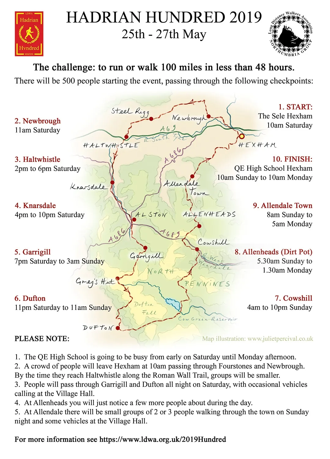 walking route, Hexham, Dufton, Allendale