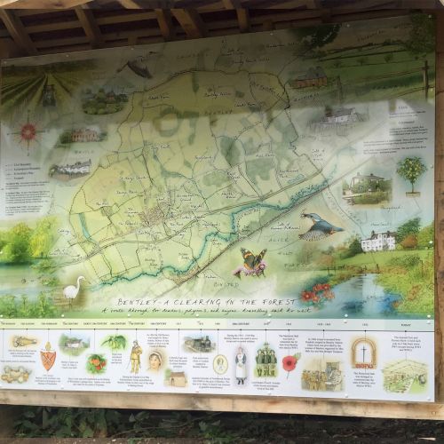 Huge drawn Bentley Village map with history timeline
