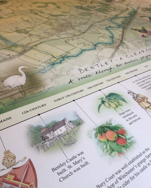 outdoor panel, heritage interpretation, giant map, historic time line, farming, wildlife sketches, t