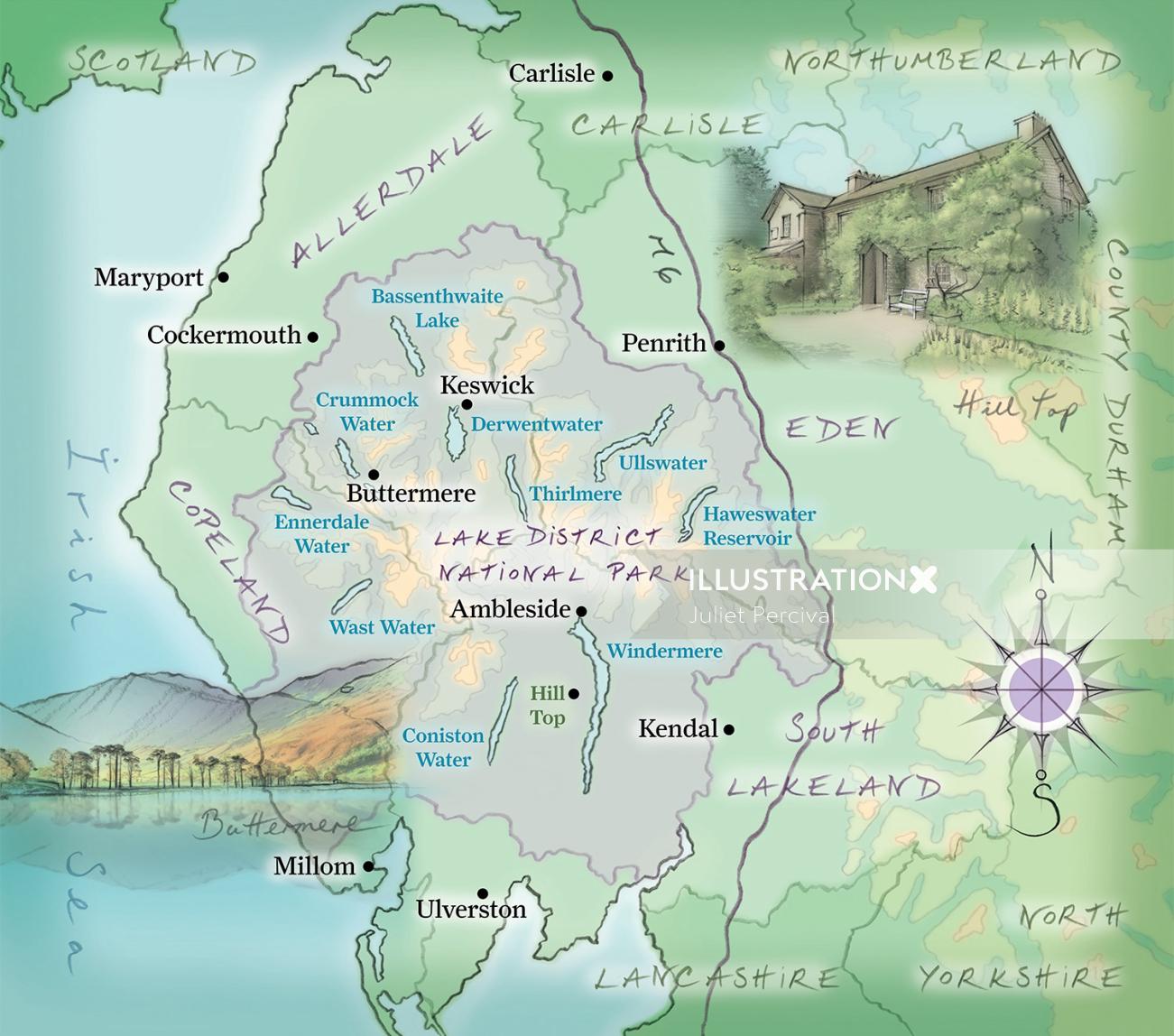 パビリオンブックスで使用されている湖水地方の地図