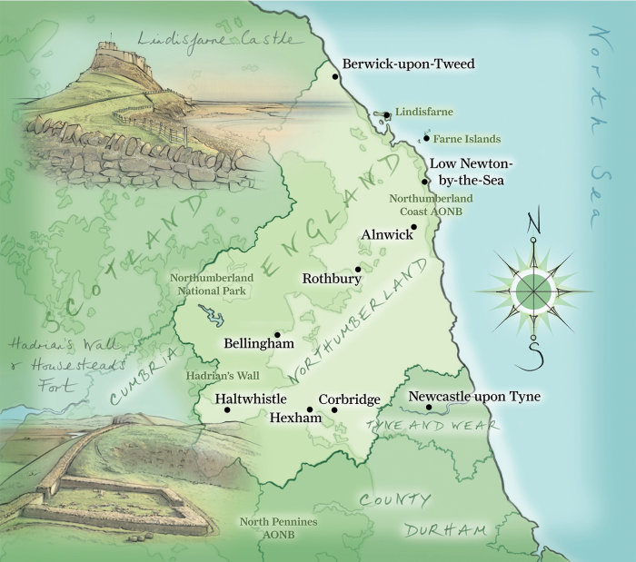 Illustration de la carte de Northumberland pour Pavillion Books Company Ltd