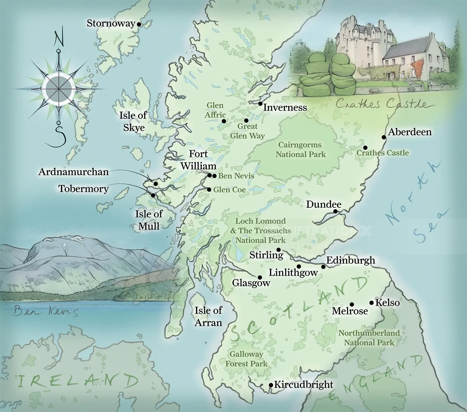 Ben Nevis, Cainrgorms, national Park, compass, Isle of Skye, Edinburgh, North Sea