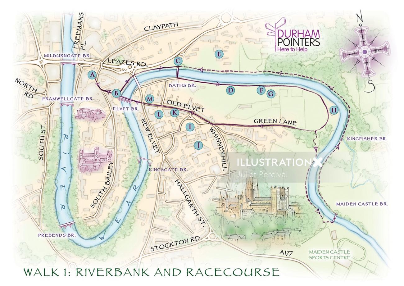 Durham Walking Map 1 Illustration By Juliet Percival Durham Walking Map 1 Illustration By Juliet Percival
