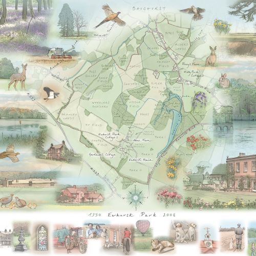 Map and surrounding illustrations of Ewhurst Park Estate