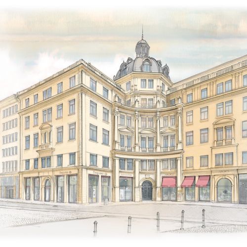 Illustration of Egon Zehnder building on Promenadeplatz in Munich
