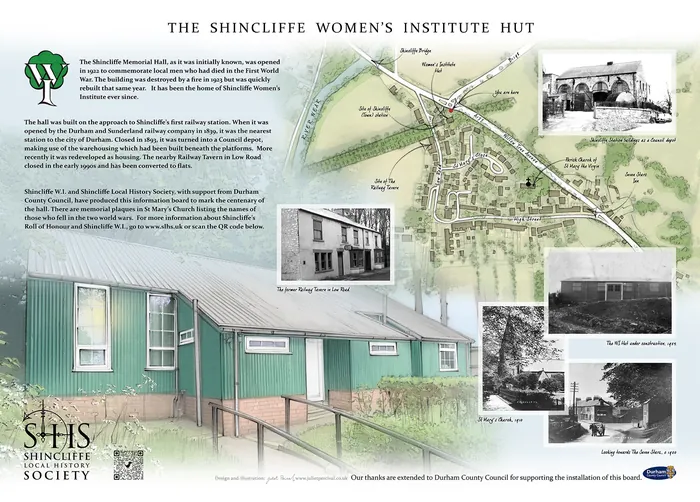 Information board about Shincliffe Women’s Institute hut centenary