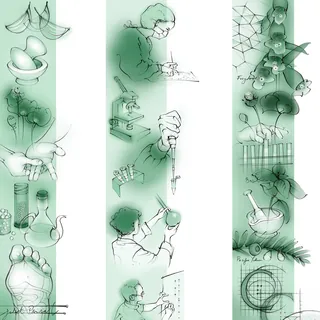 Green medical illustrations depicting alternative medicine concepts