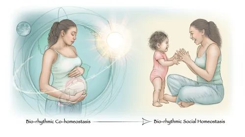 Pregnant woman and mother with child showing biorhythmic synchrony by Juliet Percival